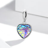 925 Sterling Silver Fish Scale Heart Pendant For Diy Bracelets & Necklaces - Side View
