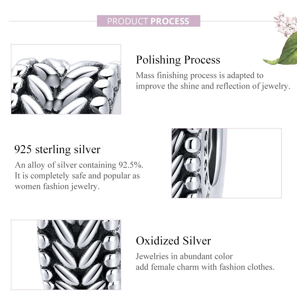 925 Sterling Silver Retro Wheat Ears Beaded Bracelet For Girls
