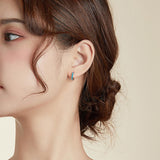 925 Sterling Silver Simple Opal Earrings For Women - Close-Up Angle