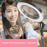 16cm Dimmable Led Selfie Ring Light with Tripod - Close-Up Angle