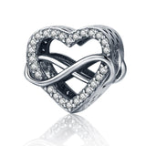 925 Sterling Silver Heart Diamond Beads For Diy Bracelets - Front View