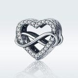 925 Sterling Silver Heart Diamond Beads For Diy Bracelets - Side View