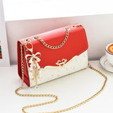 Sequined Messenger Shoulder Bag For Women Beige - Black - Close-Up Angle