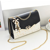 Sequined Messenger Shoulder Bag For Women Beige - Black - Extra Image