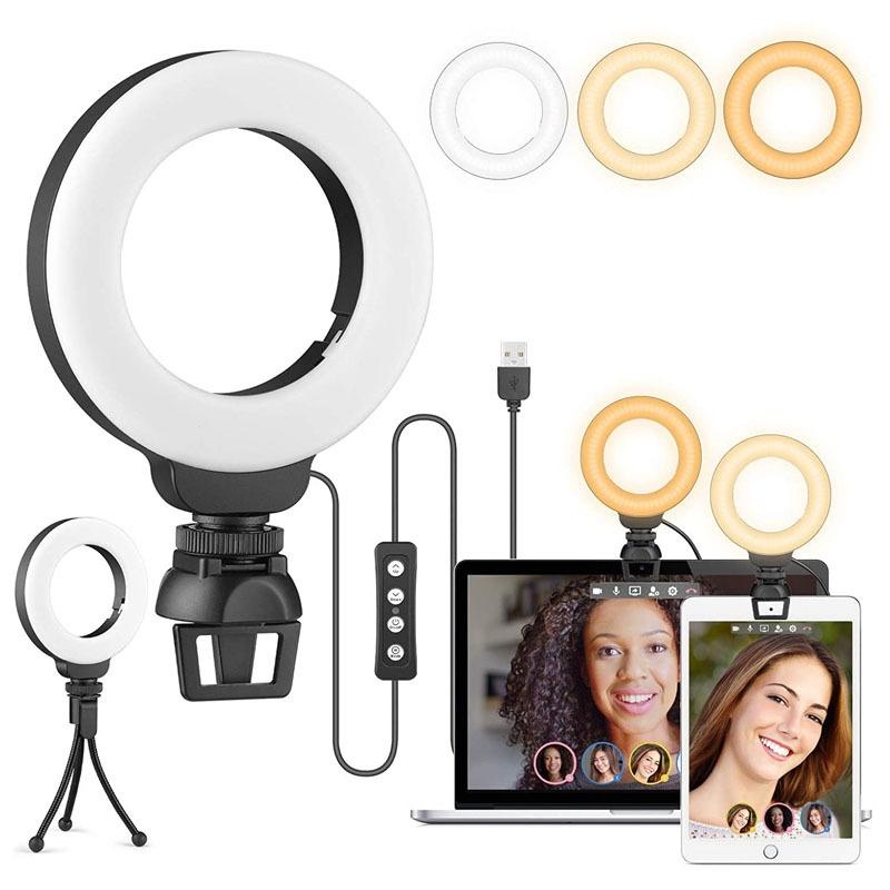 48leds Laptop Camera Beauty Ring Light - Clip Set 4-inch - Clip With Tripod
