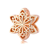 925 Sterling Silver Rose Gold Snowflake Beads For Diy Bracelets & Necklaces - Front View