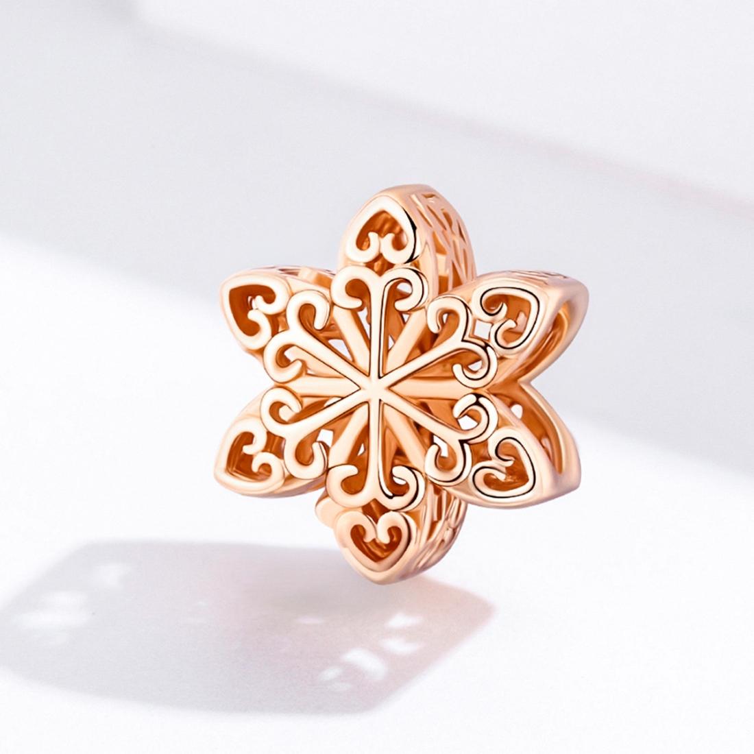 925 Sterling Silver Rose Gold Snowflake Beads For Diy Bracelets & Necklaces