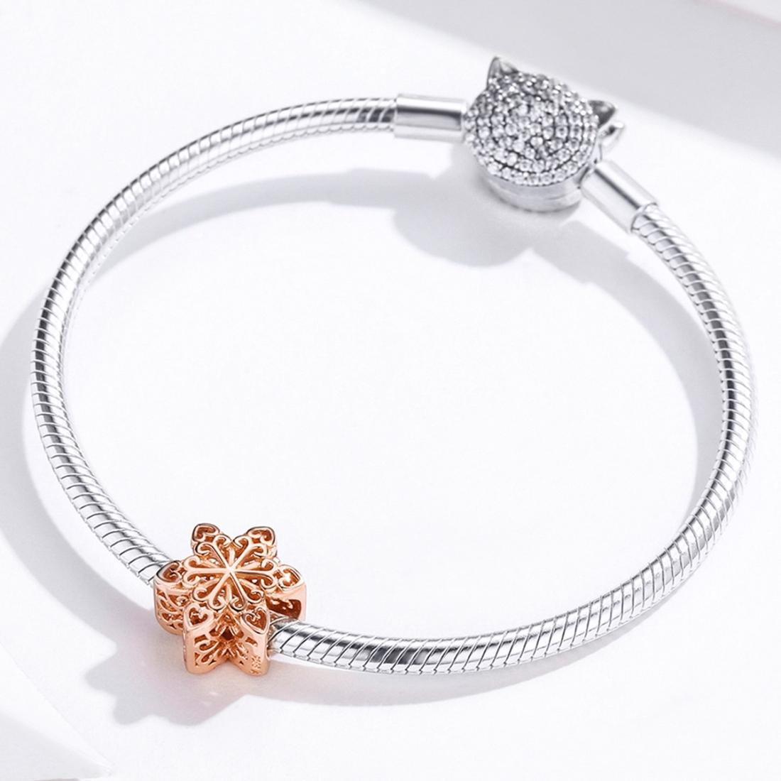 925 Sterling Silver Rose Gold Snowflake Beads For Diy Bracelets & Necklaces