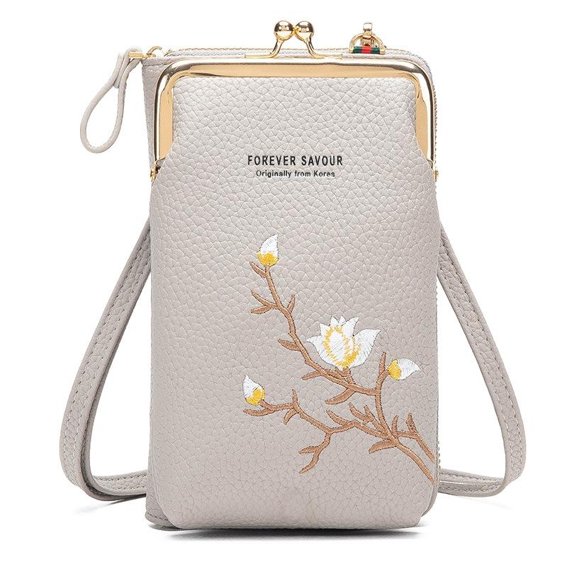 Black Embroidered Single Shoulder Phone Bag Wallet - Black