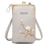 Black Embroidered Single Shoulder Phone Bag Wallet - Black - Extra Image