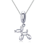 925 Sterling Silver Balloon Dog Charm For Diy Bracelets Bead+Chain Style - Bead + Chain - Front View