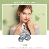 925 Sterling Silver Bicycle Pendant With Zircon Beads For Diy Bracelet Style - Pendant + Bare Chain - Side View