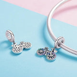 925 Sterling Silver Bicycle Pendant With Zircon Beads For Diy Bracelet Style - Pendant + Bare Chain - Top-Down View