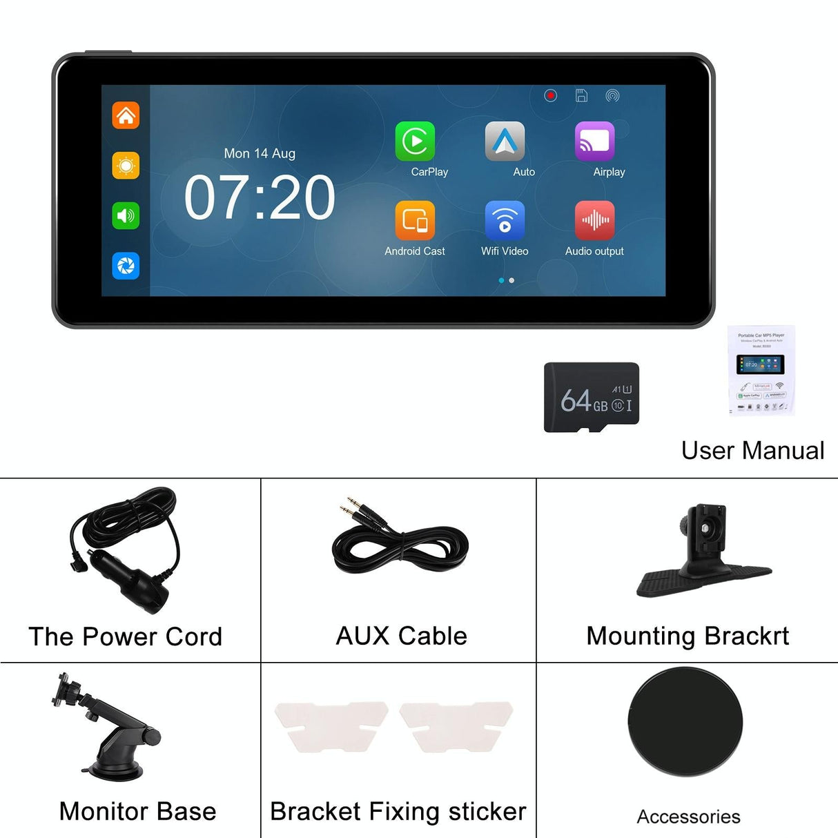 6.86 Inch 4K Dvr Smart Screen Player - Compact & High-Resolution - Standard + 64G Memory Card