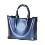 Blue Cowhide Messenger Tote For Women Large Capacity - Front View