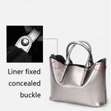 Blue Cowhide Messenger Tote For Women Large Capacity - Top-Down View