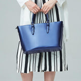 Blue Cowhide Messenger Tote For Women Large Capacity - Close-Up Angle