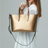 Blue Cowhide Messenger Tote For Women Large Capacity - Low Angle