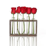 Minimalist Hydroponic Glass Vase with Wooden Frame for Coffee Shop Decor - Front View