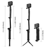 Foldable 3-way Tripod Selfie Stick for Action Cameras - 20-58cm Length - Close-Up Angle