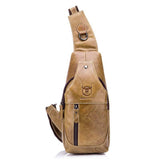 Retro Leather Crossbody Chest Bag For Men Yellow Brown - Front View