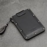 Ultra Thin Pull Out Card Holder Black Genuine Leather - Side View