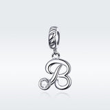 925 Sterling Silver Personalized Letter Pendant For Diy Bracelets And Necklaces Style - B - Side View
