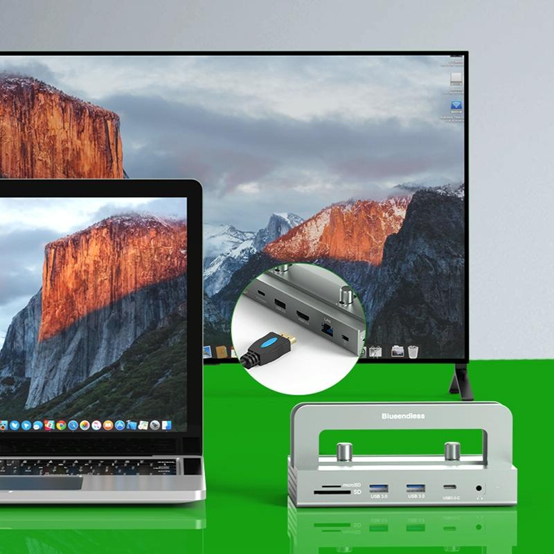 Vertical Laptop Docking Station with 4k / 60hz Type-c Hub - 11-In-1 With Lan