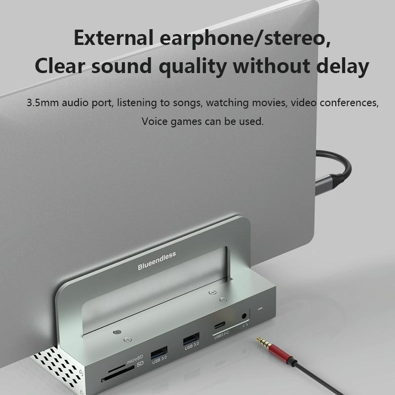 Vertical Laptop Docking Station with 4k / 60hz Type-c Hub - 11-In-1 With Lan