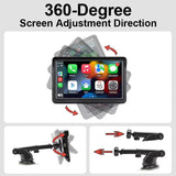7 Inch Bluetooth 5.0 Carplay Monitor - Portable Compatible With Most Vehicles - Display + Camera