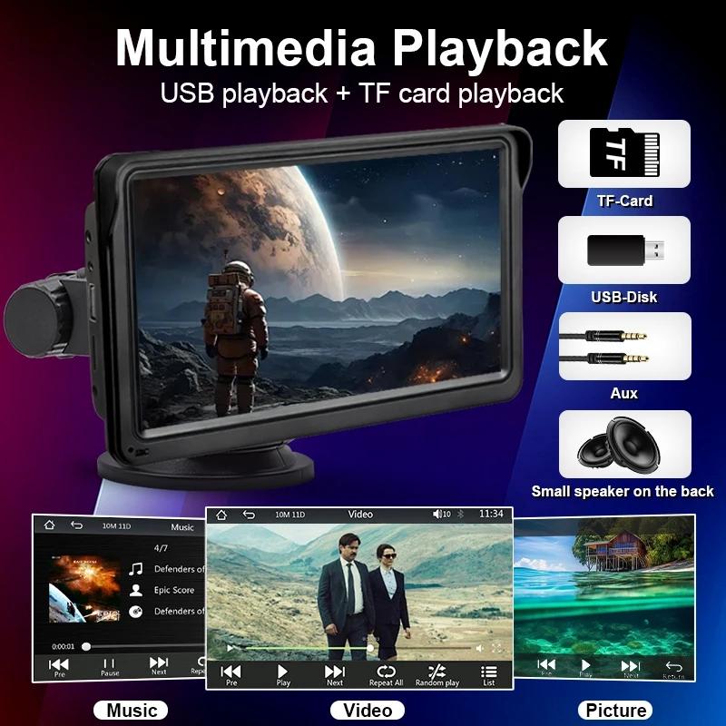 7 Inch Bluetooth 5.0 Carplay Monitor - Portable Compatible With Most Vehicles - Display + Camera