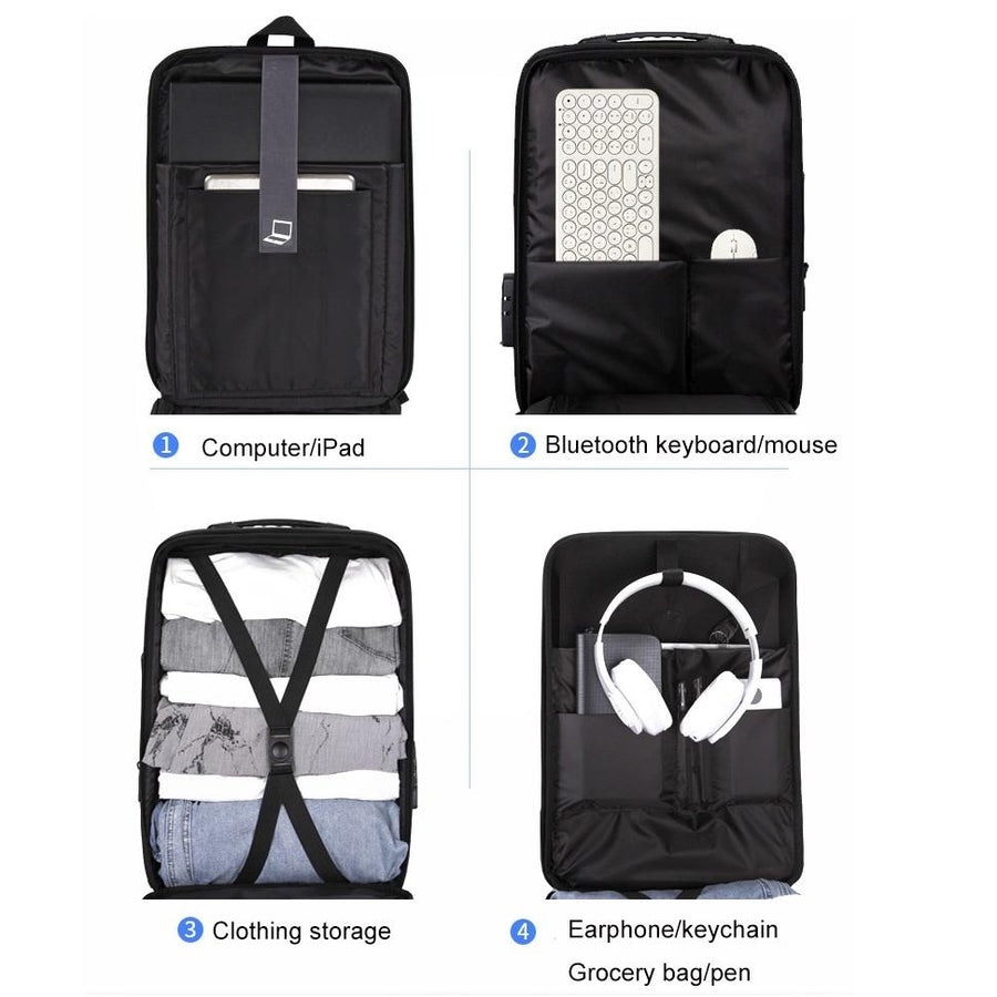 Men Anti-theft Hard Shell Backpack with Alloy Frame - Gray