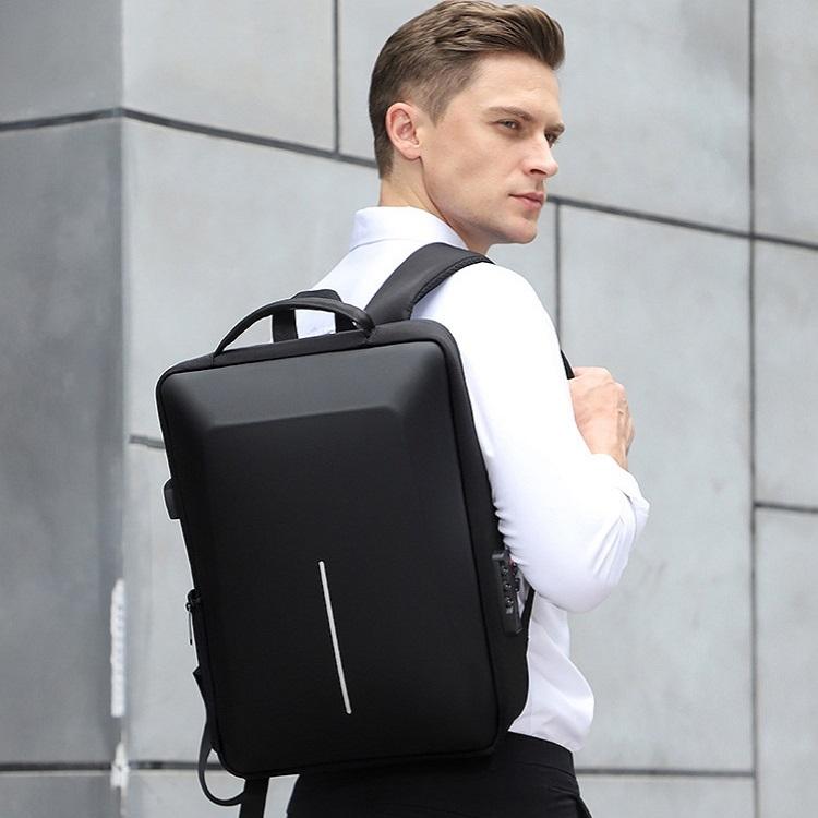Men Anti-theft Hard Shell Backpack with Alloy Frame - Gray