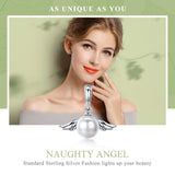 925 Sterling Silver Angel Wing Pendant With Shell Bead Charm For Diy Bracelets Style - Pendent + Necklace - Top-Down View