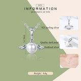 925 Sterling Silver Angel Wing Pendant With Shell Bead Charm For Diy Bracelets Style - Pendent + Necklace - Rear View