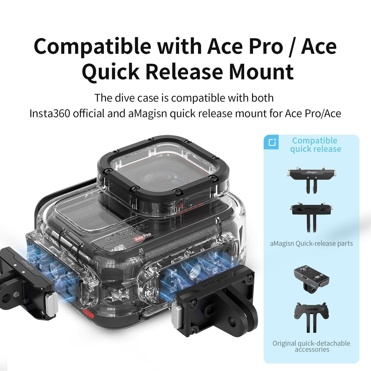 60m Waterproof Dive Shell for Magisn Camera - Horizontal & Vertical Shooting - For Insta360 Ace