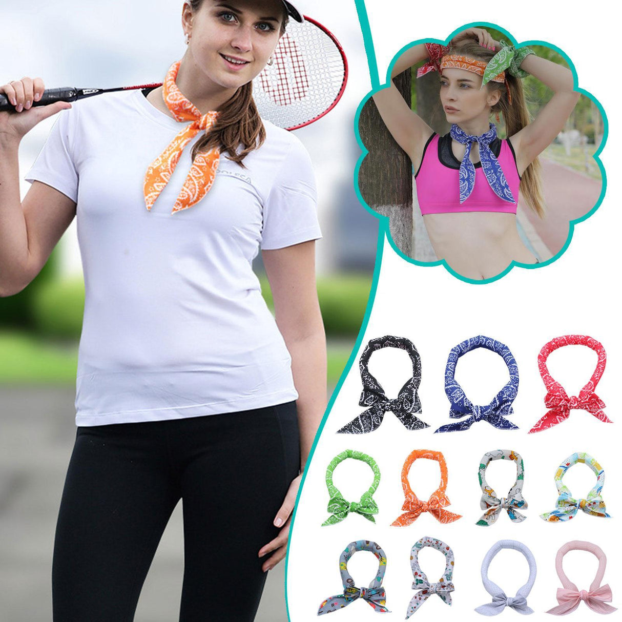 3 Piece Cooling Bandana Neck Wraps For Summer Blue Leaves