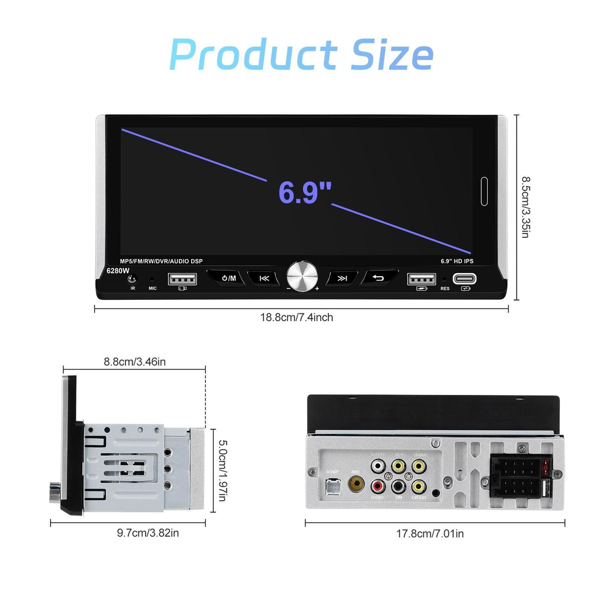 6.9 Inch Car Mp5 Player With Carplay Function & Backup Camera - Standard + 12 Light Camera