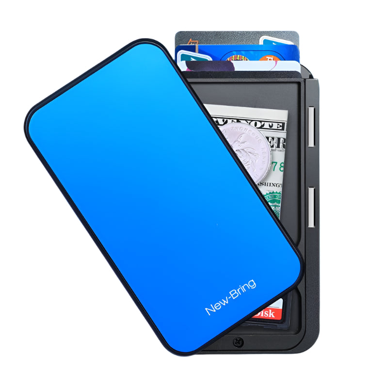Rfid Blocking Metal Card Holder Automatic Shift Anti Theft Waterproof Blue