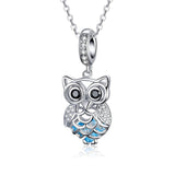925 Sterling Silver Blue Zircon Owl Pendant For Diy Bracelets Style - Necklace + Pedndant - Front View