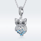 925 Sterling Silver Blue Zircon Owl Pendant For Diy Bracelets Style - Necklace + Pedndant - Side View