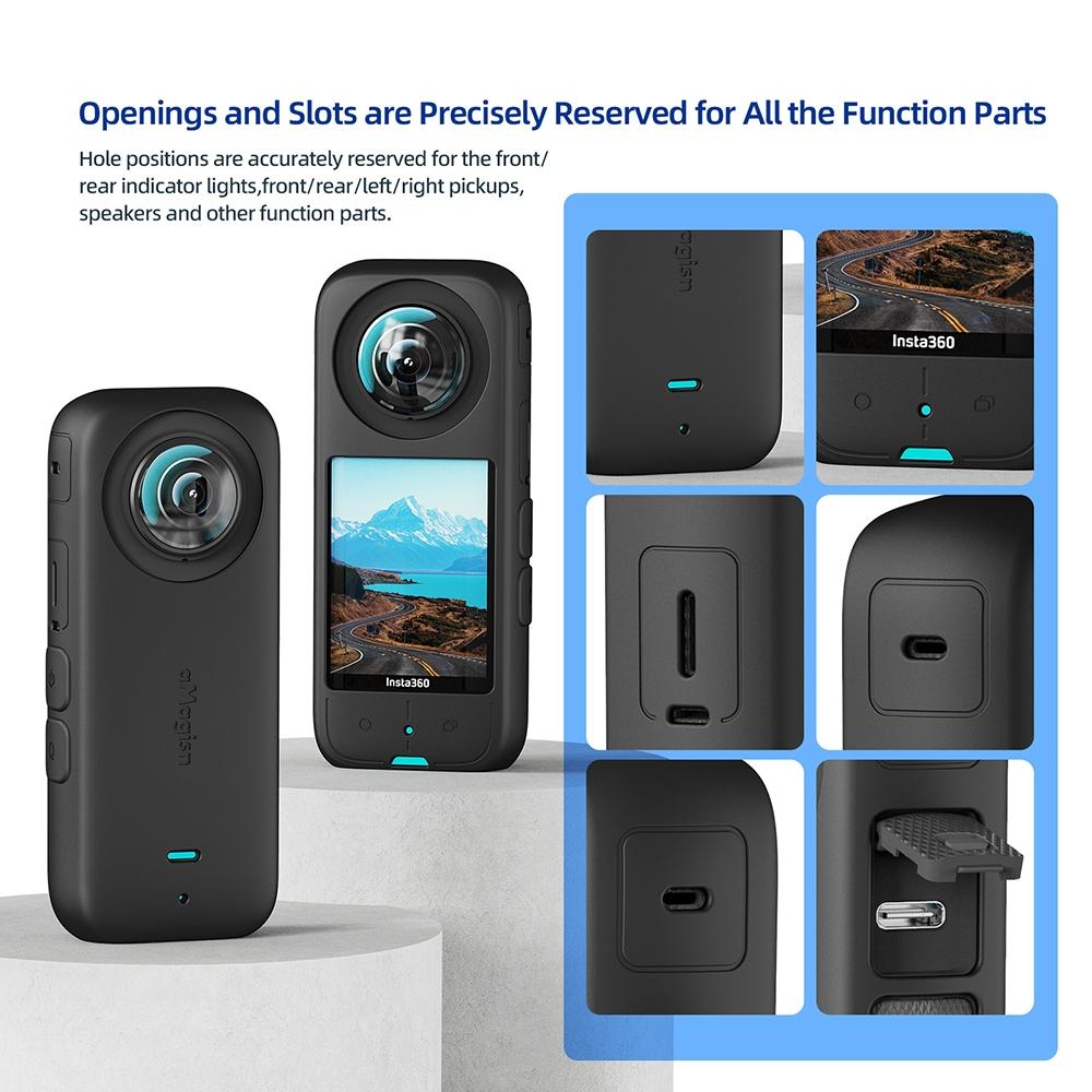 Amagisn Silicone Protective Cover for Insta360 X3 Body - Body+Lens Case (Blue)