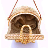 Handmade Bowknot Rattan Bag Vintage Art Beach Diagonal Bag 20X20X8Cm - Top-Down View
