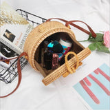 Handmade Bowknot Rattan Bag Vintage Art Beach Diagonal Bag 20X20X8Cm - Rear View