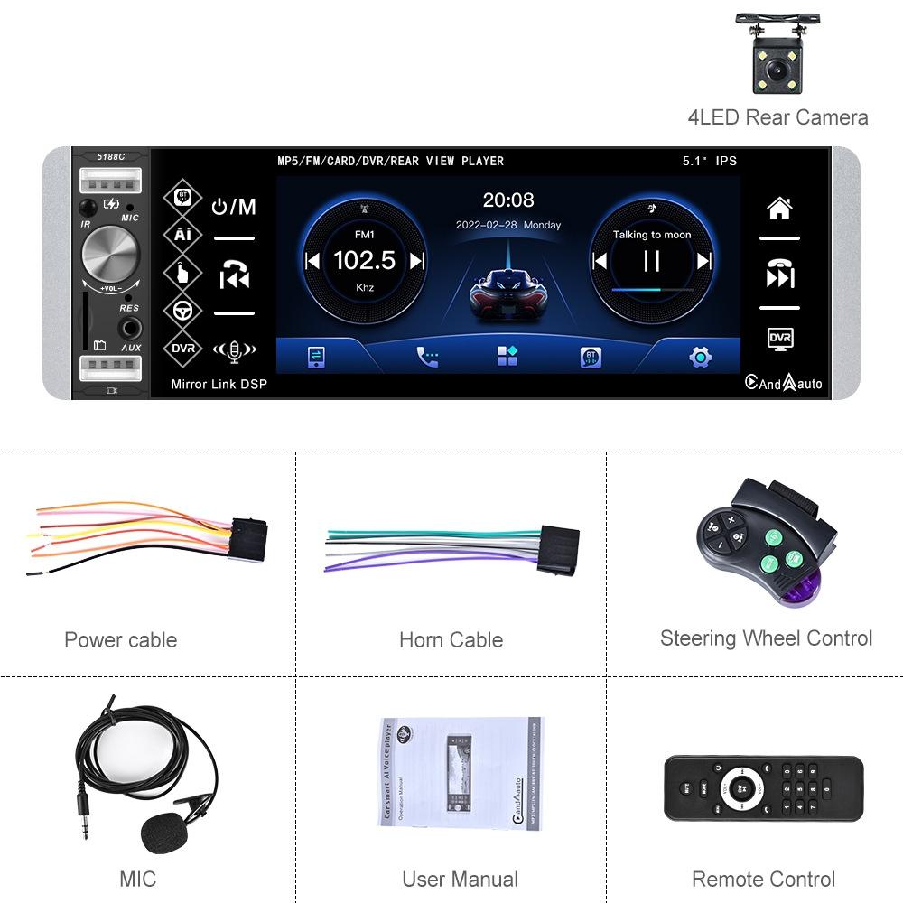 5.1 Inch Ips Capacitive Carplay Player + 4 Light Camera - A2905