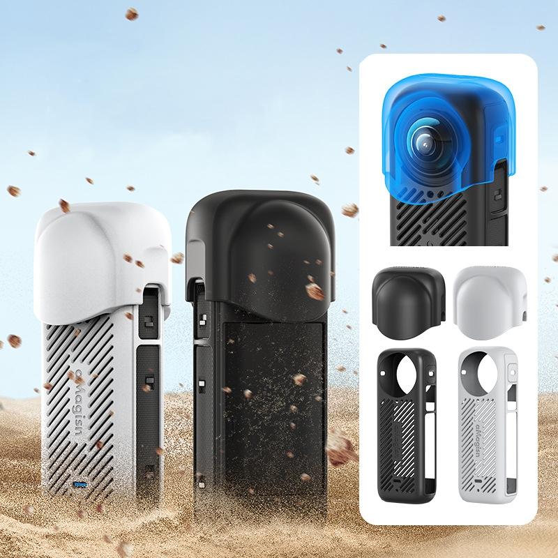 Amagisn Silicone Protective Cover for Insta360 X4 - Body Case + Lens Cover Gray