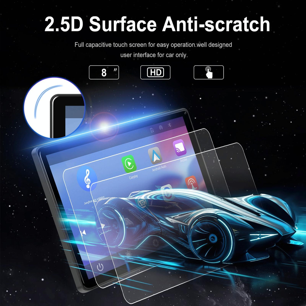 8 Inch Full Touch Car Screen Player - Horizontal / Vertical Carplay / Android Auto - With Camera