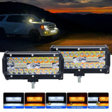 7 Inch 15W 3 Row Car Led Strip Light Working Refit Off - Road Vehicle Lamp Roof Strip Light With Yellow White Flash - 45-Degree Angle