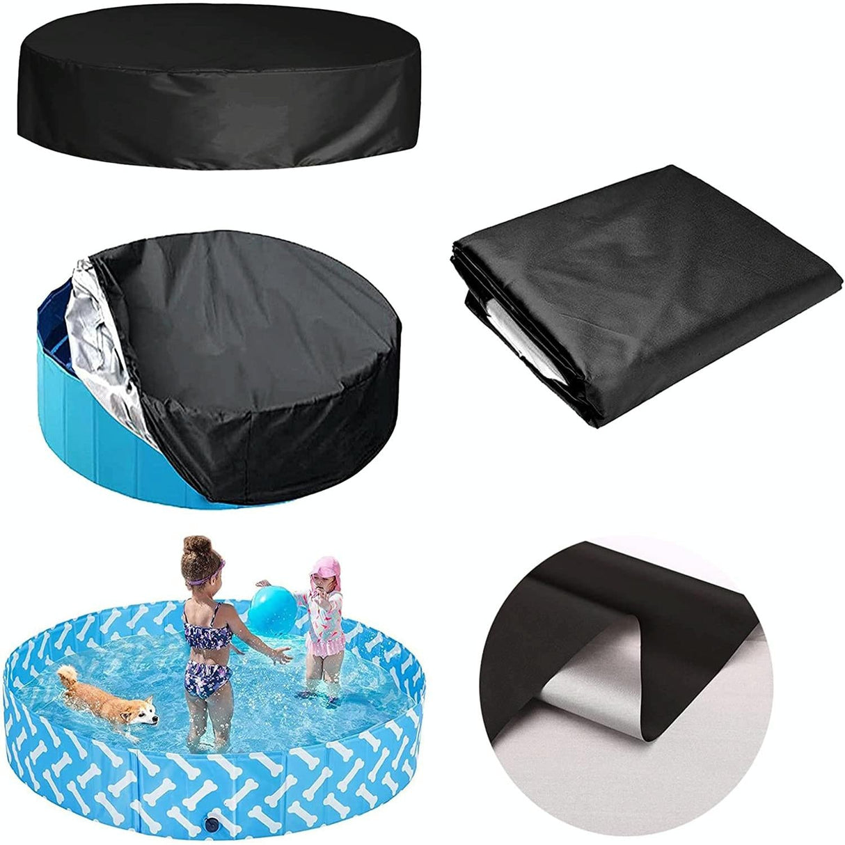 Round Foldable Pool Cover - Dustproof & Sunscreen - 122x30cm - Black / Silver