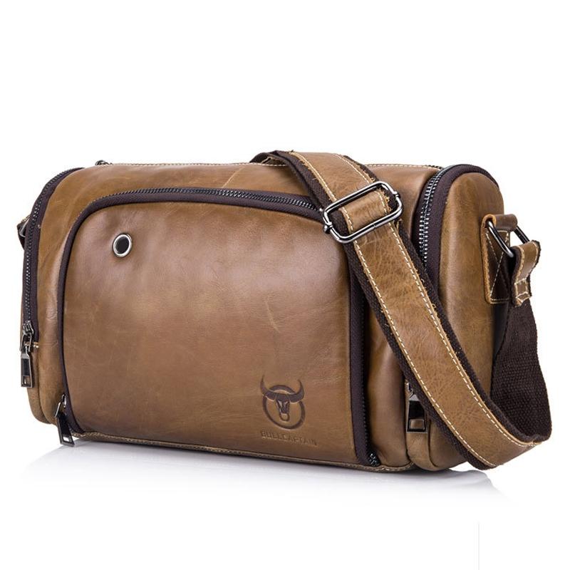 Yellow Cowhide Single Shoulder Messenger Bag For Men